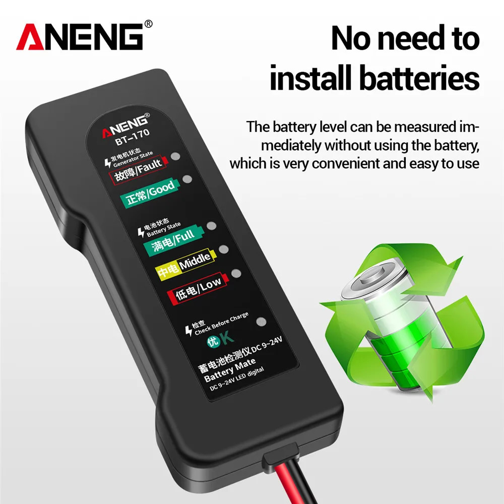 Thiết bị kiểm tra bình ắc quy 12v Vinetteam Aneng BT-170 chuyên dụng cho xe hơi, xe máy - hàng nhập khẩu