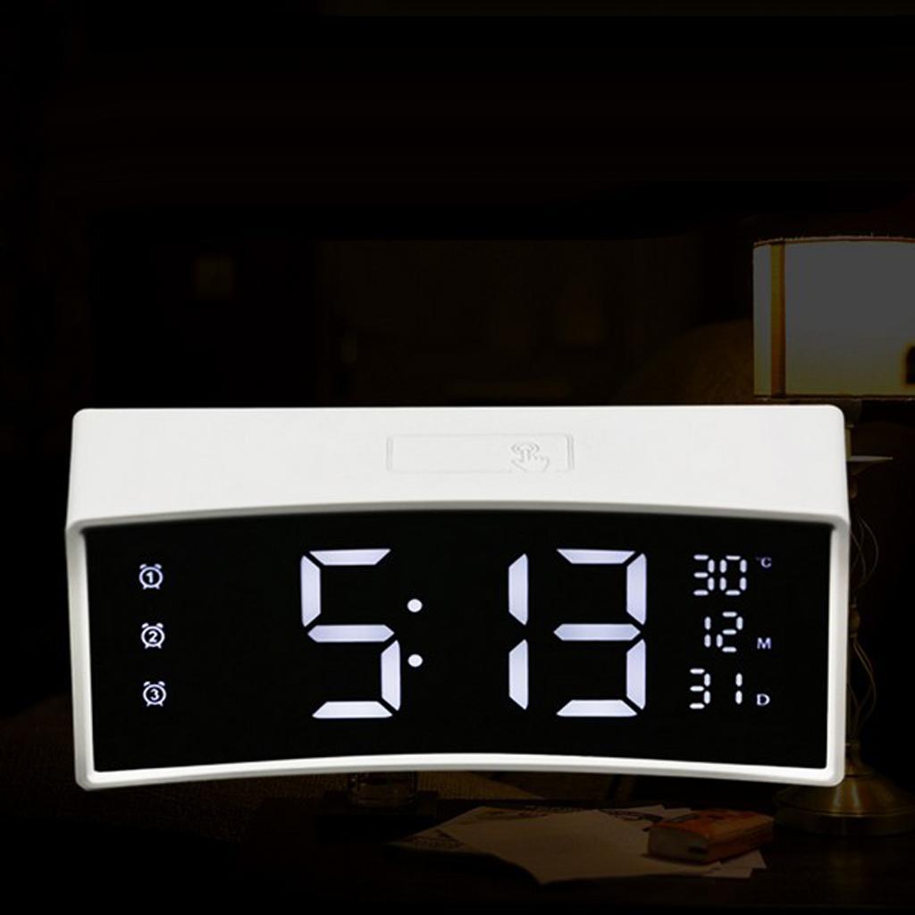 Multifunctional Arc-shaped LED Screen Electronic Digital Alarm Clock White