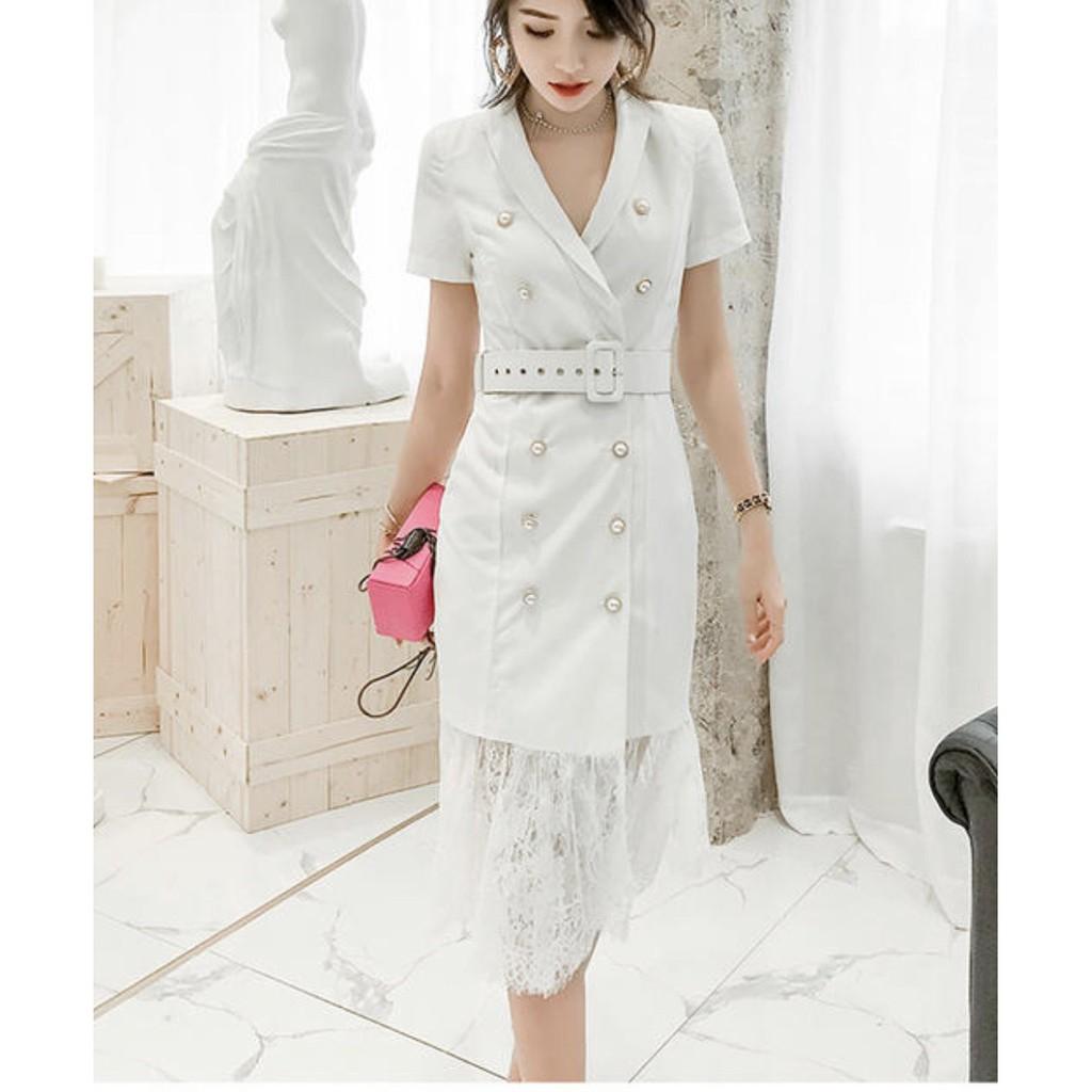 Đầm cati vest phối nút siêu sang xuất xịn