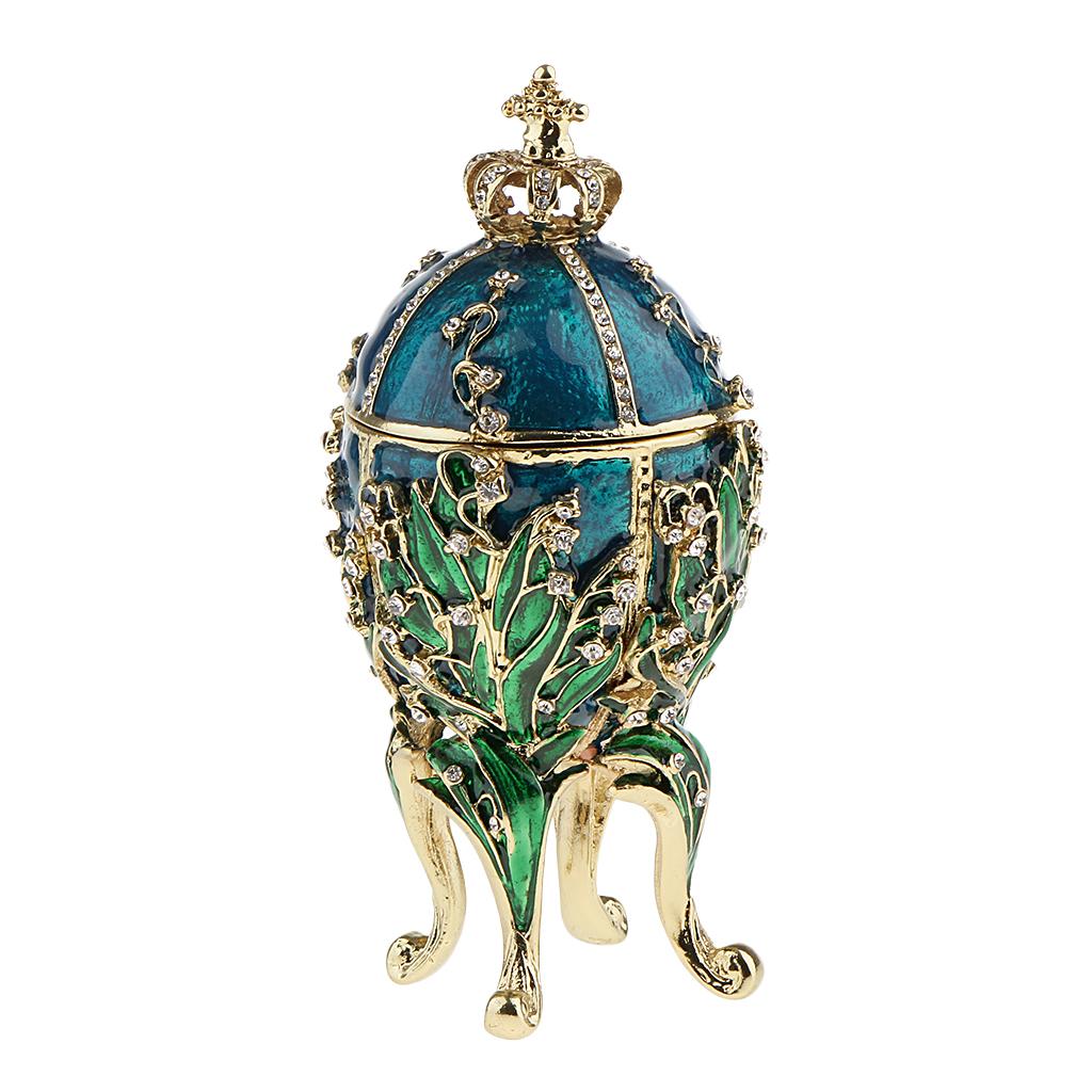 Flower and Crown Rhinestone Easter Egg 4-Leg Stand Jewelry Box Mini Egg
