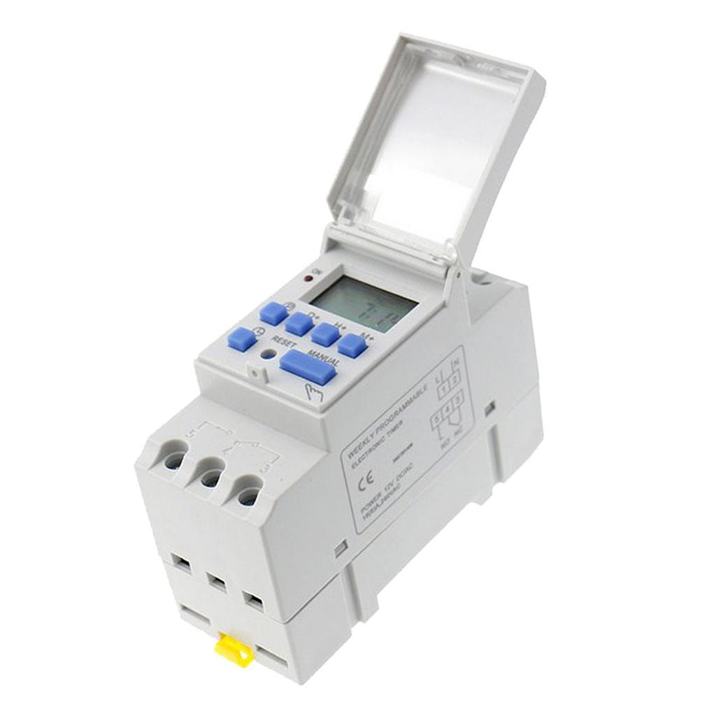 2X DC 12V Din Rail Weekly LCD Programmable Timer Switch Time Relay Switch