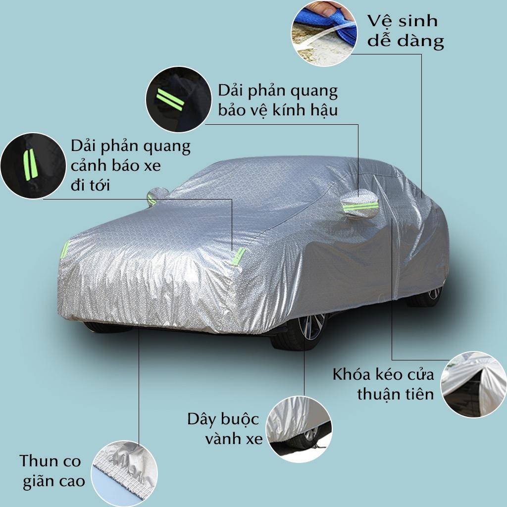 Bạt phủ ô tô xe hơi vải dù cao cấp phủ nguyên xe chống xước, chống nắng, chống cháy, có phản quang cho xe 4 đến 7 chỗ