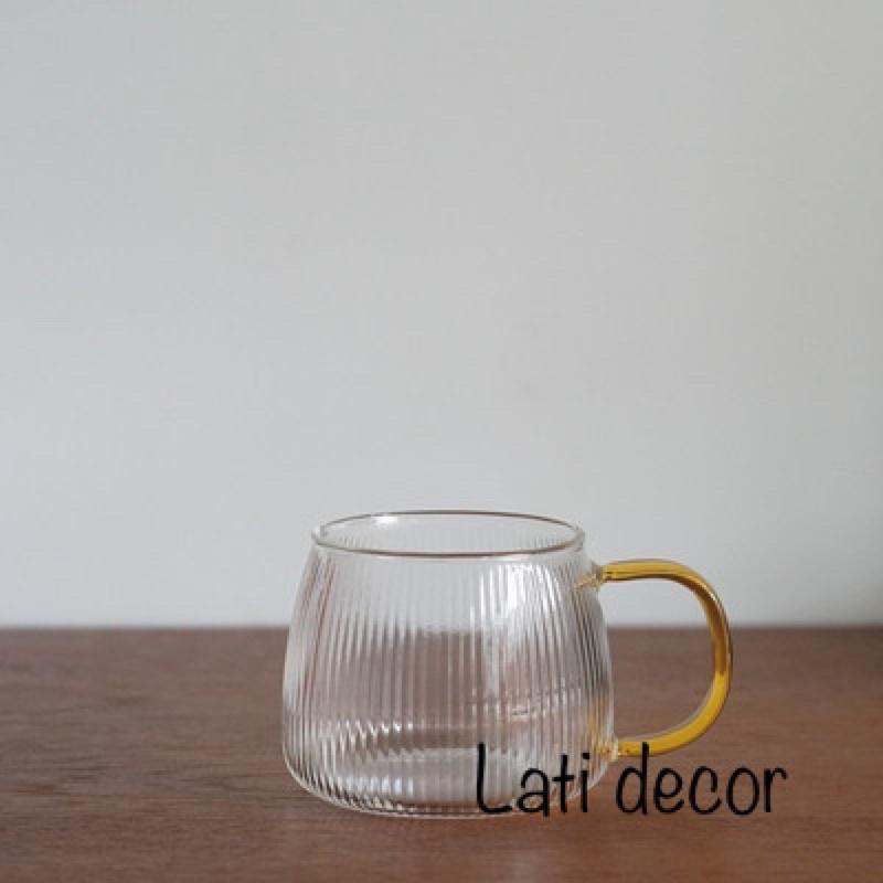 Cốc thủy tinh Vân sọc bầu Quai vàng , Cốc sinh tố, ly trà cafe thủy tinh cao cấp