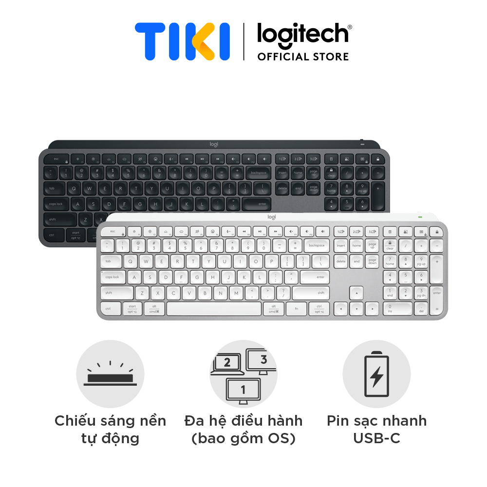 Bàn phím không dây Logitech MX Keys S - Low Profile yên tĩnh, Đèn nền, Bluetooth, Sạc USB-C - Hàng chính hãng