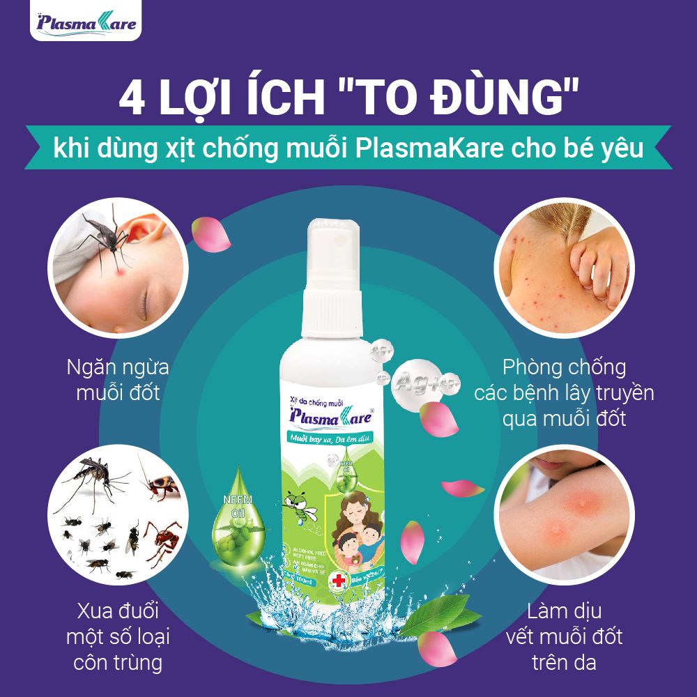 XỊT DA CHỐNG MUỖI PLASMAKARE 100ml xua đuổi Muỗl, xẹp vết đốt, Viện Sốt rét - KST -Côn trùng TƯ đã chứng nhận hiệu quả