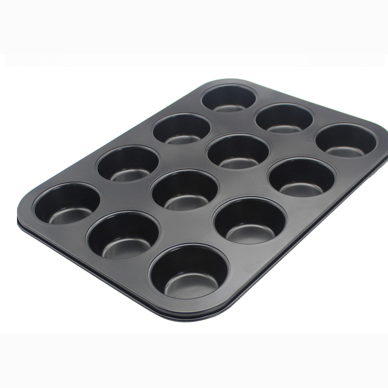 Khuôn Làm Bánh Nướng Bánh Cupcake, Muffin, Rau Câu 12 Ô Thép Carbon Chống Dính Cao Cấp Đa Năng