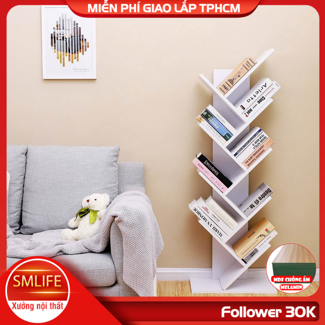 Kệ sách xương cá đứng từ gỗ SMLIFE Burgess
