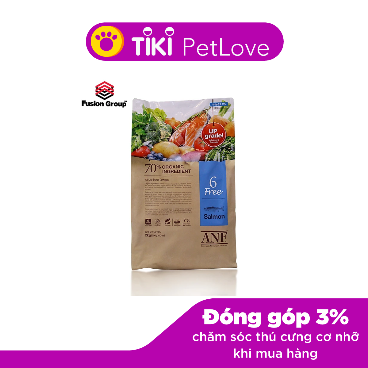 [ VỊ CÁ HỒI 2KG  ] - Thức ăn hạt Organic ANF 6FREE cho chó nhập khẩu  HÀN QUỐC