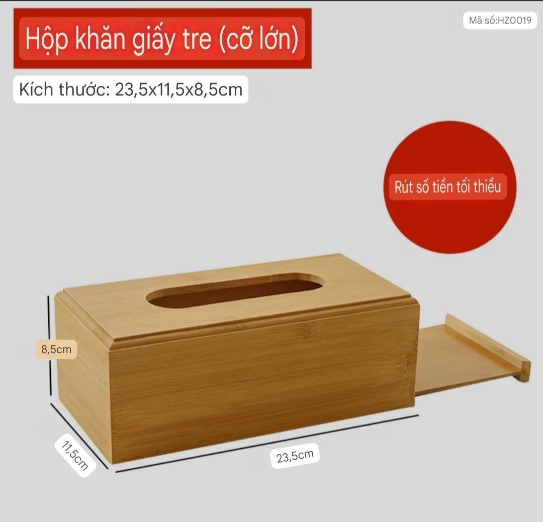 Hộp Gỗ Tre Đựng Giấy Ăn 4 Mặt Chữ Nhật Cao Cấp