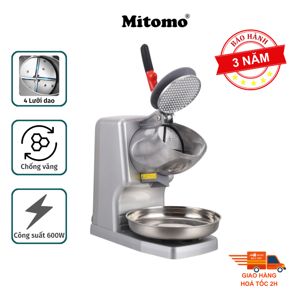Máy xay đá tuyết, Máy bào đá 4 lưỡi, 2 nắp cao cấp Mitomo MBD-600 MAX- Hàng chính hãng