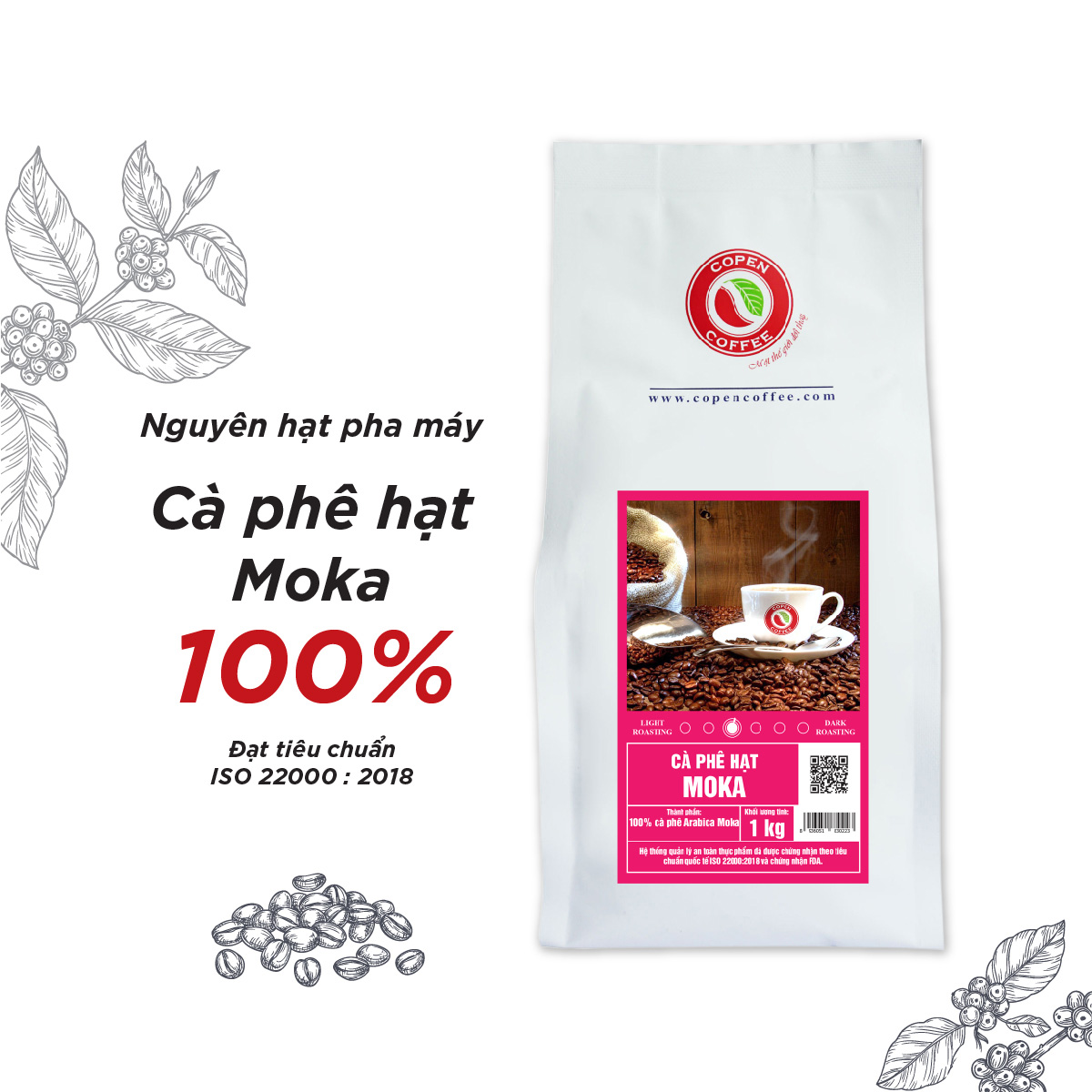 Cà phê hạt Copen coffee Moka 1kg (Hạt Rang Mộc)