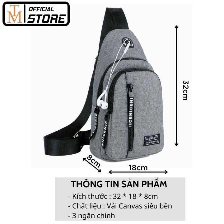 Túi Đeo Chéo Nam Vải Canvas, thiết kế 3 ngăn để đồ phong cách Hàn Quốc, Túi Đeo Vai Nam, Túi Đeo Trước Ngực Túi Đeo Hông