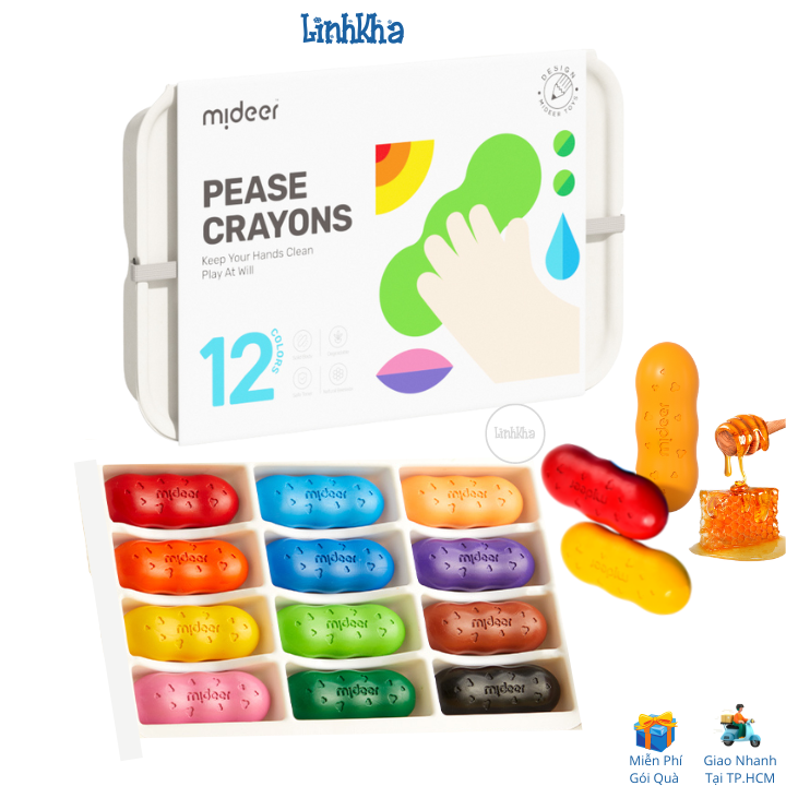 Bút Sáp Màu Hữu Cơ Dễ Tẩy Rửa - Hình Hạt Đậu Cho Bé Nhỏ Dễ Cầm Tô Màu - Mideer Pease Crayons