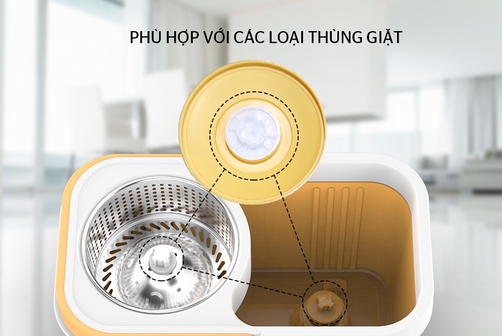 Chổi Lau Nhà Thông Minh 360 Độ (Vàng) Tách Nước Bẩn, Lau Sạch Khô Nhanh, Cán và Mâm Inox Chắc Chắn