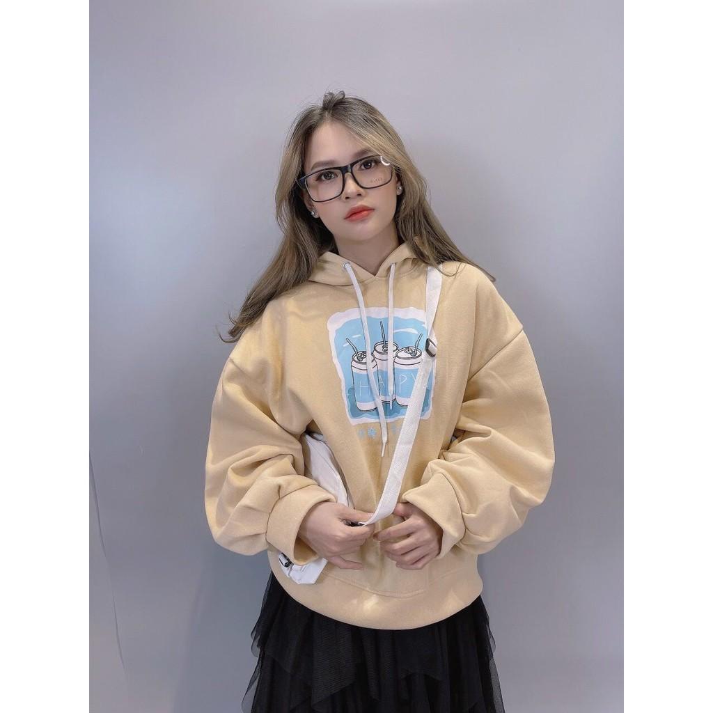 Áo khoác nam nữ nỉ ngoại hoodie tay bí 3 lon nước ngọt Happy