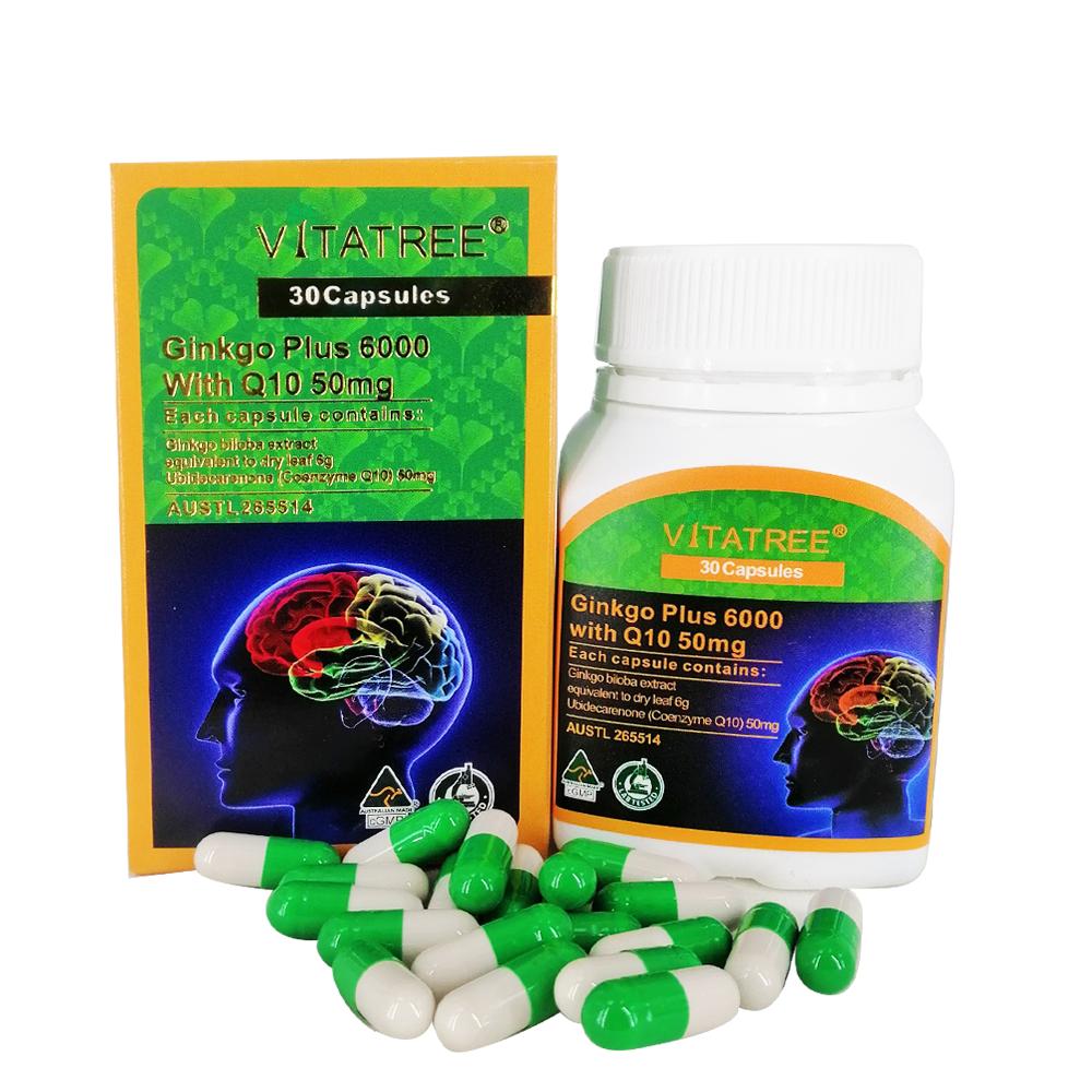 Viên uống Vitatree Ginkgo plus 6000 with Q10 50mg bổ não, cải thiện trí nhớ, giảm hoa mắt, chóng mặt 60 viên