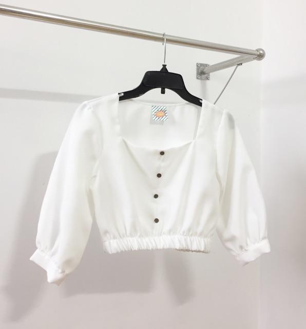 Áo sơ mi croptop cổ vuông phối khuy tay dài DALLA