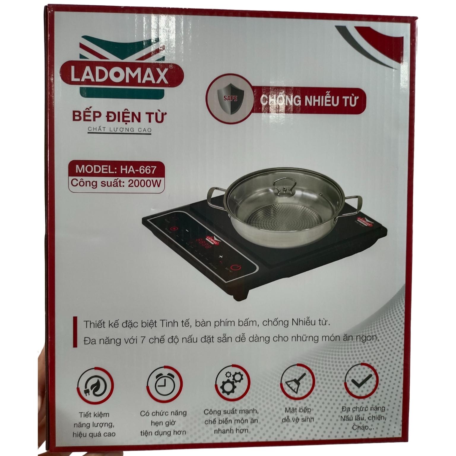 Bếp từ đơn Ladomax công suất 2000W, bếp điện từ mặt kiếng chịu lực HA-667 (Tặng Kèm Nồi Lẩu) - Hàng Chính Hãng