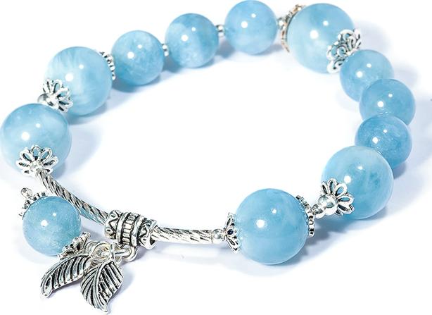 Vòng tay Ngọc Hải Lam 8mm mix charm bạc Thái cao cấp BRAQUA08M01 - Vietgemstones