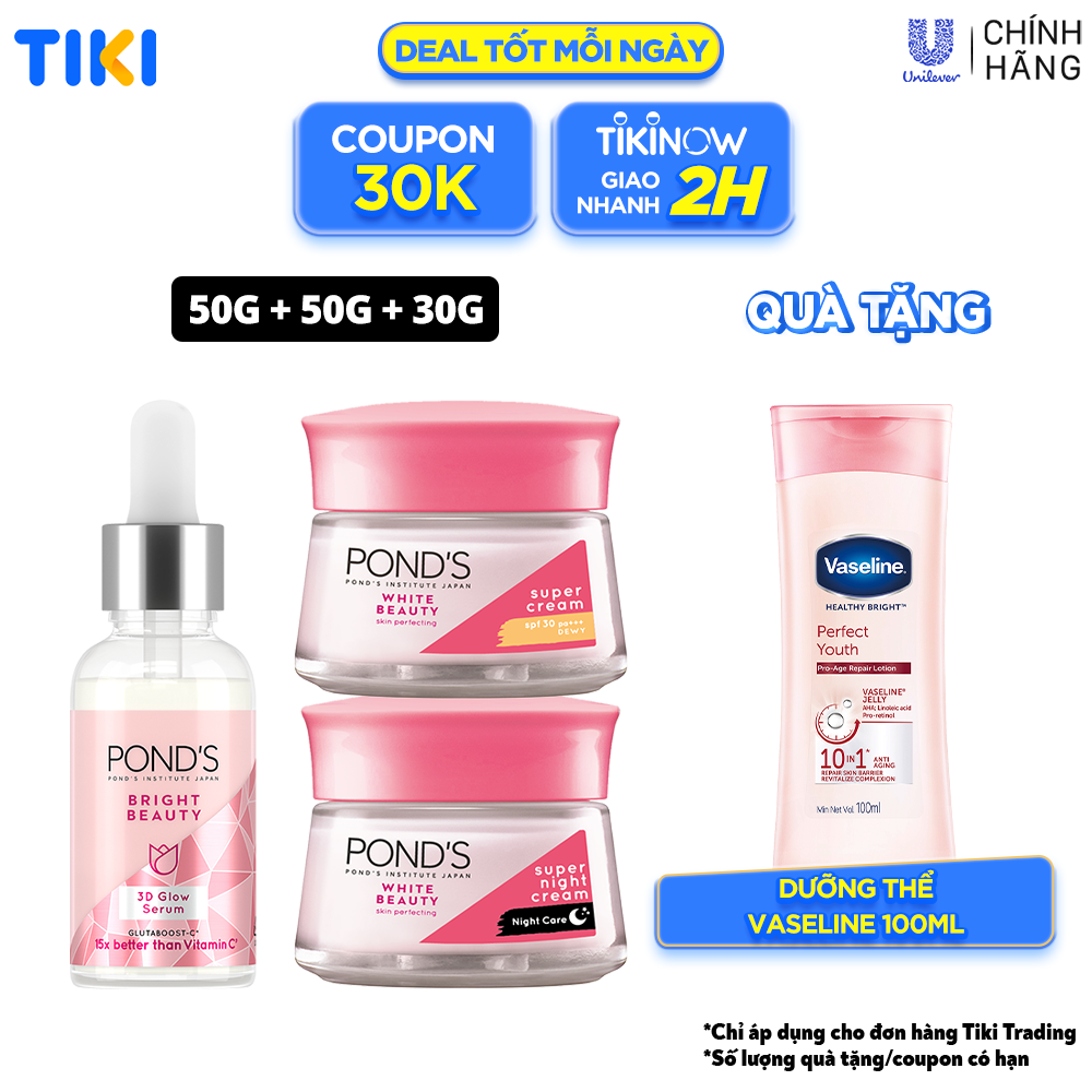 Combo Serum Dưỡng Sáng Mờ Thâm và Kem Dưỡng Ẩm Ngày Đêm Pond's Bright Beauty 30G & 50G x2