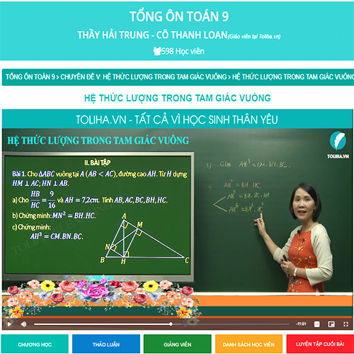 Khóa học TỔNG ÔN TOÁN 9 - thầy Hải Trung - cô Thanh Loan - 09 tháng