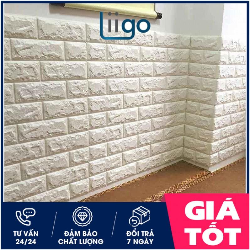 Combo 10 tấm xốp dán tường chống thấm 3D giả gạch màu Trắng