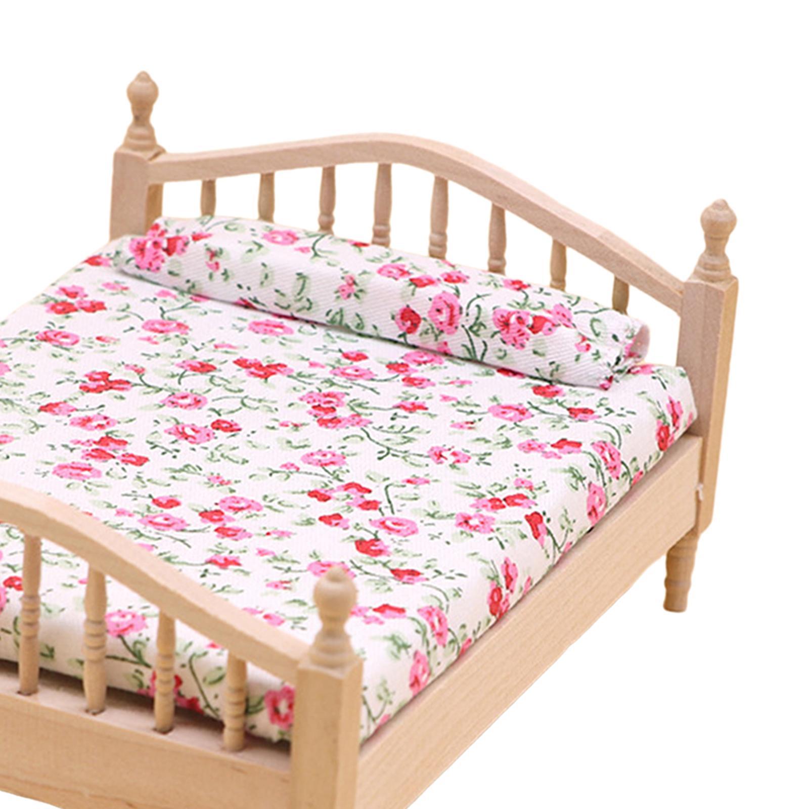 2x Dollhouse Miniature Bed Single Bed Model DIY Scene Model