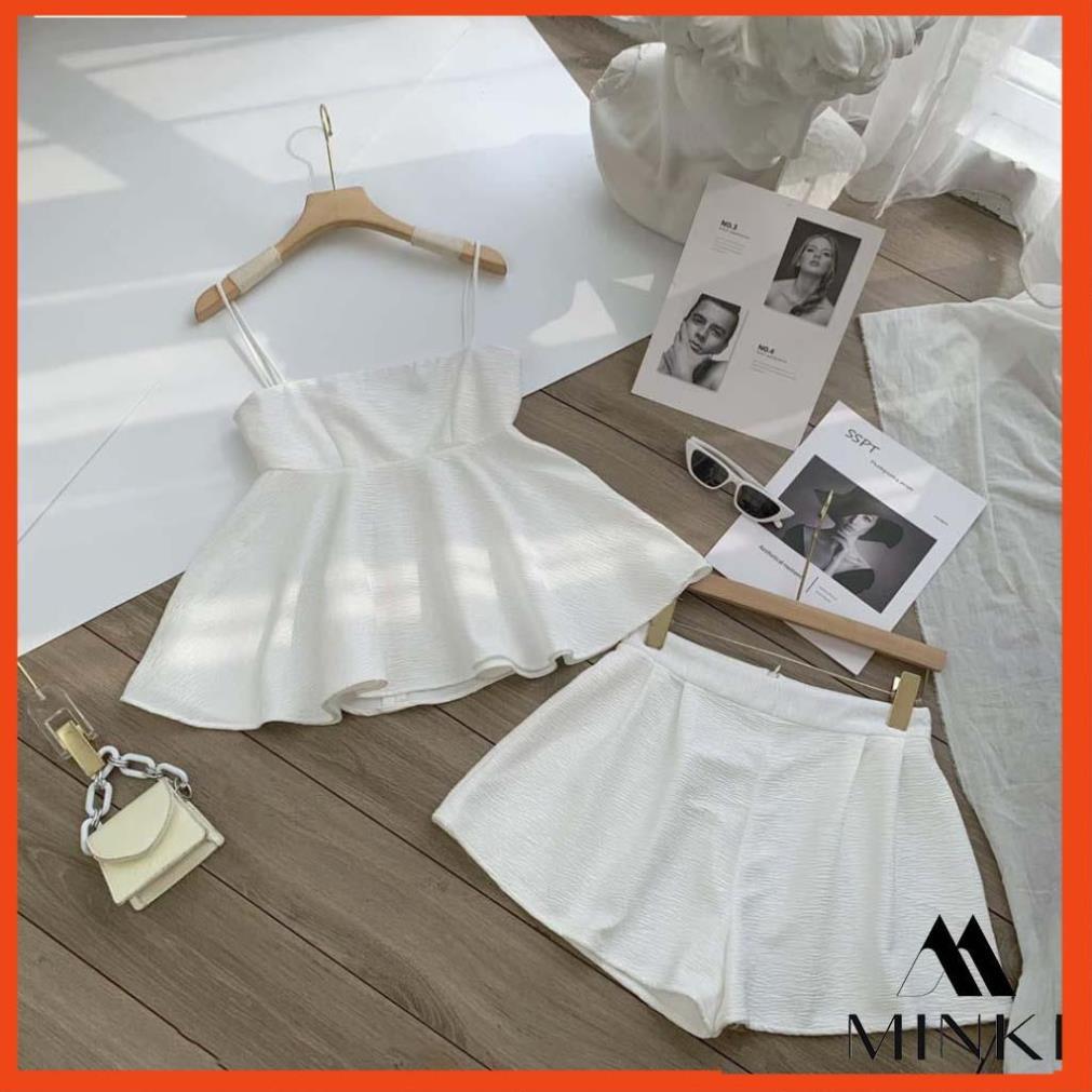 SET ÁO HAI DÂY PEPLUM VÀ QUẦN ĐÙI- CHẤT LIỆU CHIFON NHẬP KHẨU - MÀU TRẮNG SANG TRỌNG _HOT