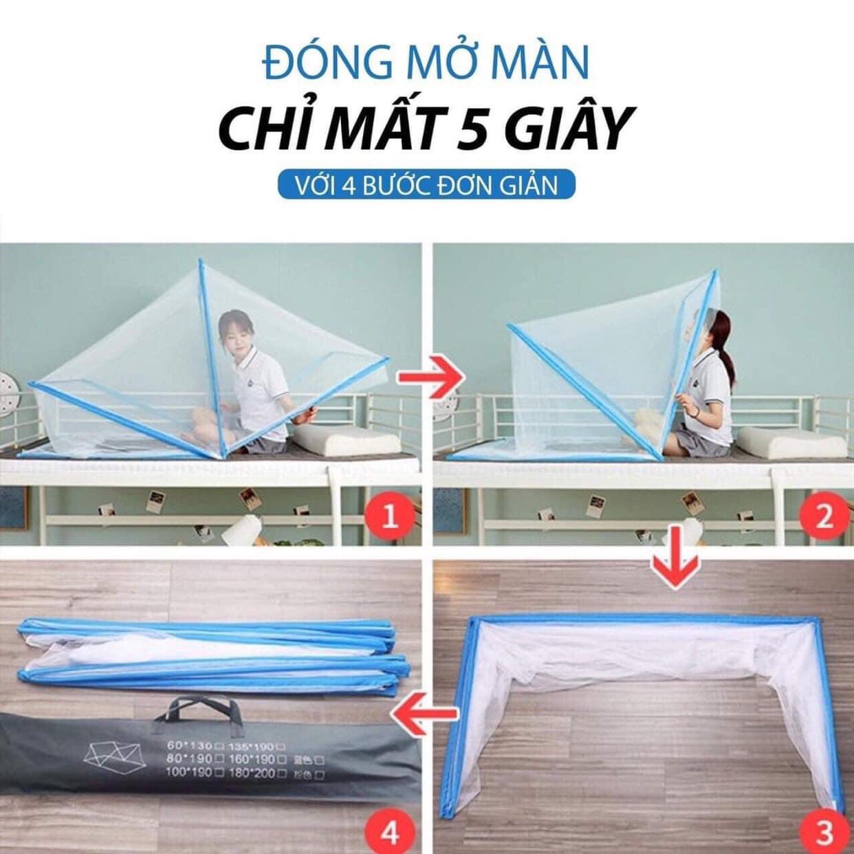 Màn xếp thông minh gấp gọn Size 1m6 / 1m8 / 2m2 - Màn mùng lưới chống muỗi gấp gọn