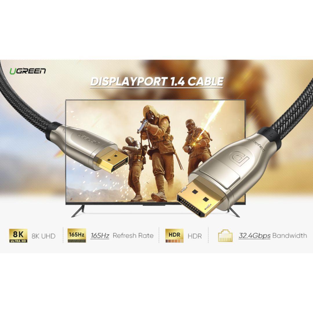 Ugreen UG80724DP112TK 5M DP 1.4 8K 60Hz 4K 144Hz Cáp DisplayPort chuẩn 1.4 đầu mạ vàng - HÀNG CHÍNH HÃNG