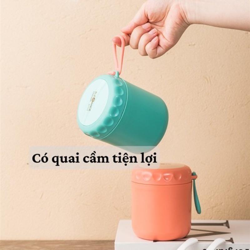 Bình Ủ CháoTẶNG KÈM THÌA Hộp Đựng Canh Giữ Nhiệt Cao Cấp Lõi Inox 304 Không Gỉ Có Nắp Vặn Chống Tràn Quai Cầm 430 ML