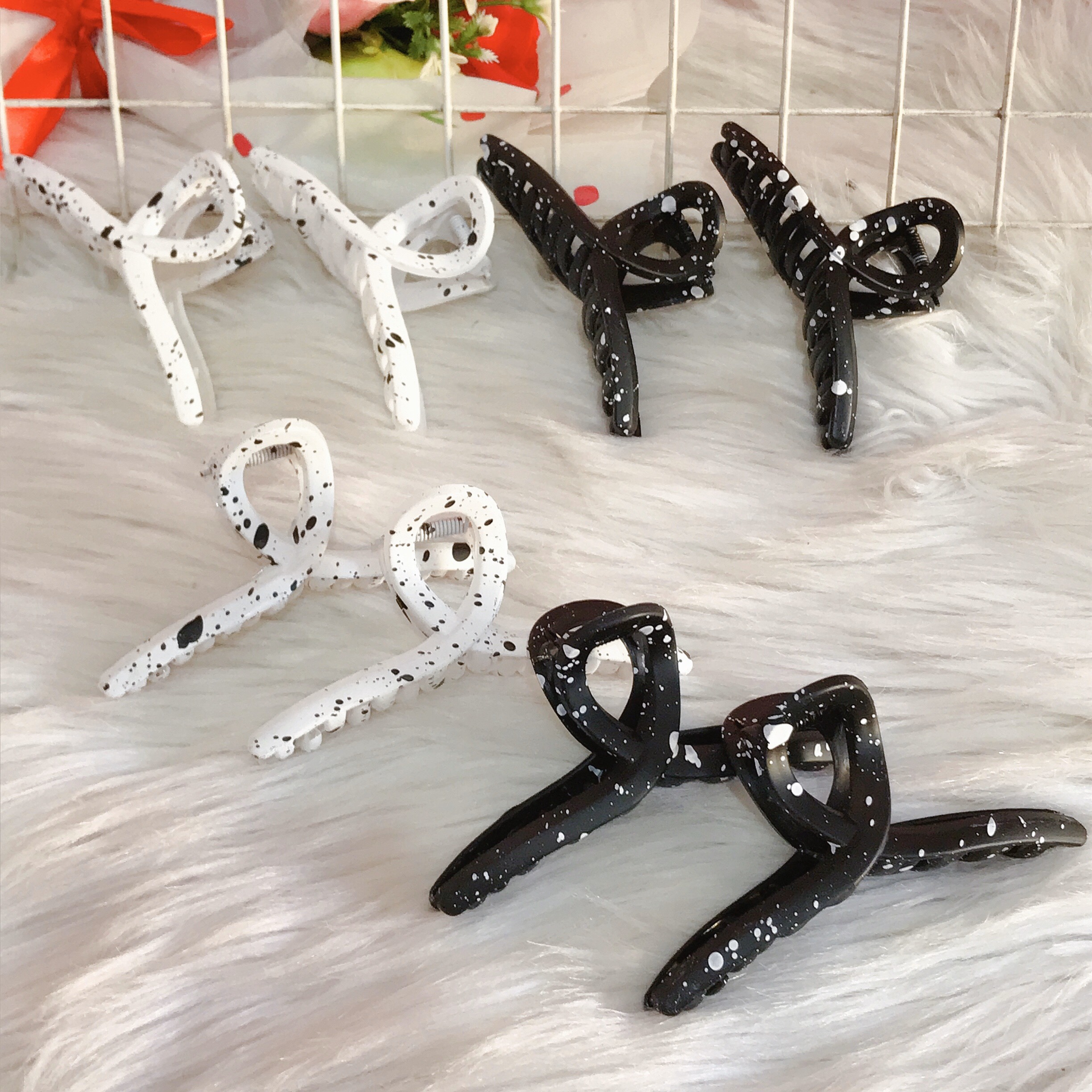 Kẹp Tóc Bò sữa Size Lớn Nhựa Siêu Bền Đẹp Thời Trang Hàn Quốc - Kẹp Càng Cua Màu Loang Trắng Đen