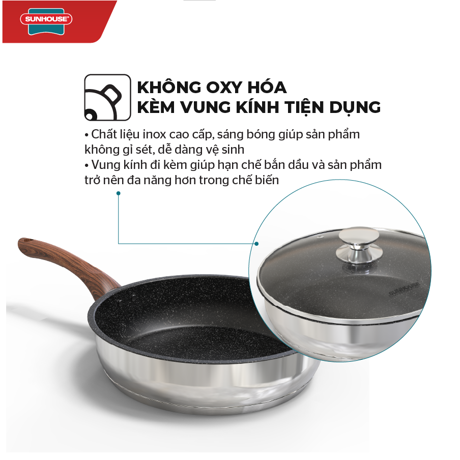 Chảo inox 304 vung kính đáy từ Sunhouse MAMA INME5