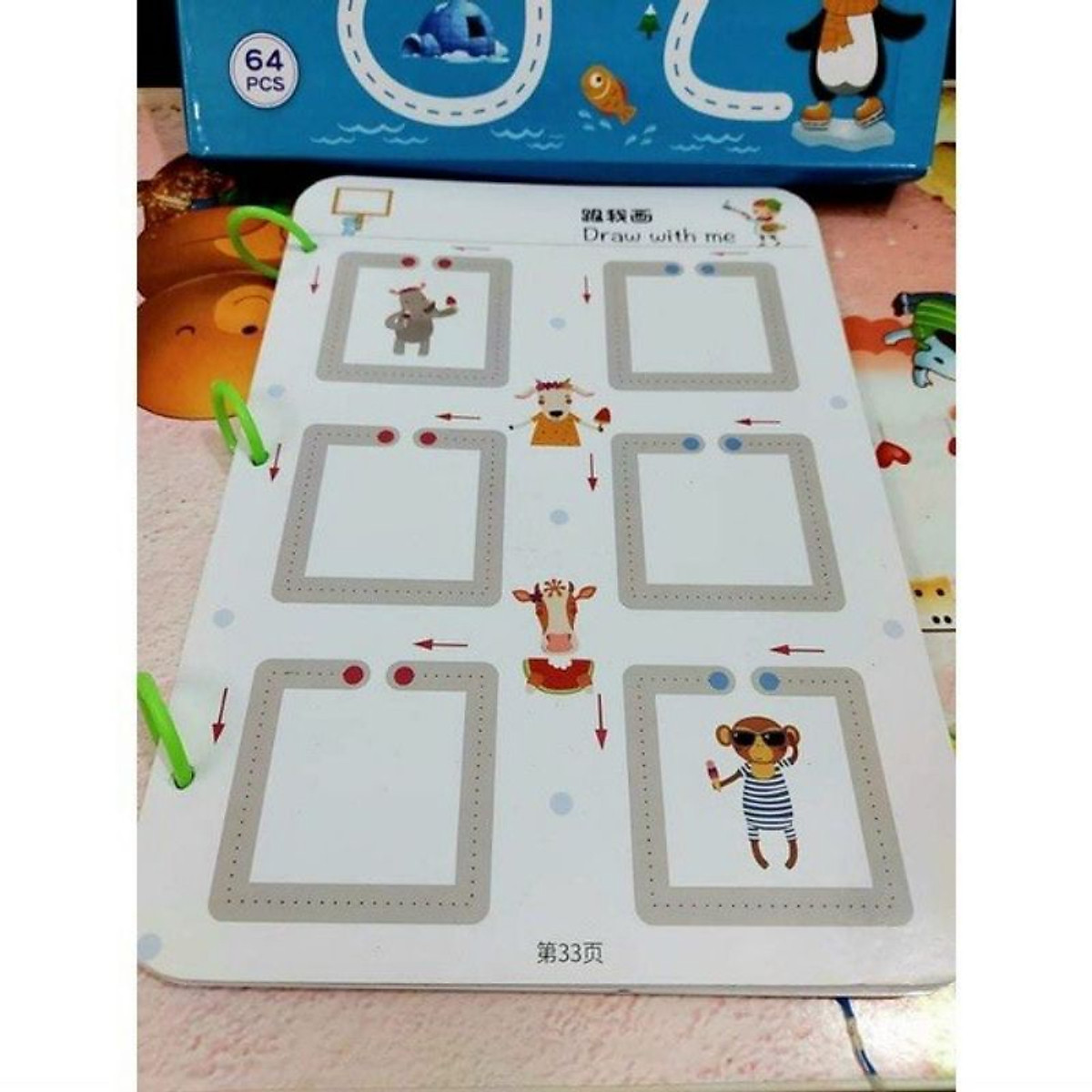 Đồ Chơi Trẻ Em, Học Liệu Montessori, Sách Viết Xoá Được 64 Trang Tặng Kèm 6 Bút, Asstar Đồ Chơi Giáo Dục Cho Bé