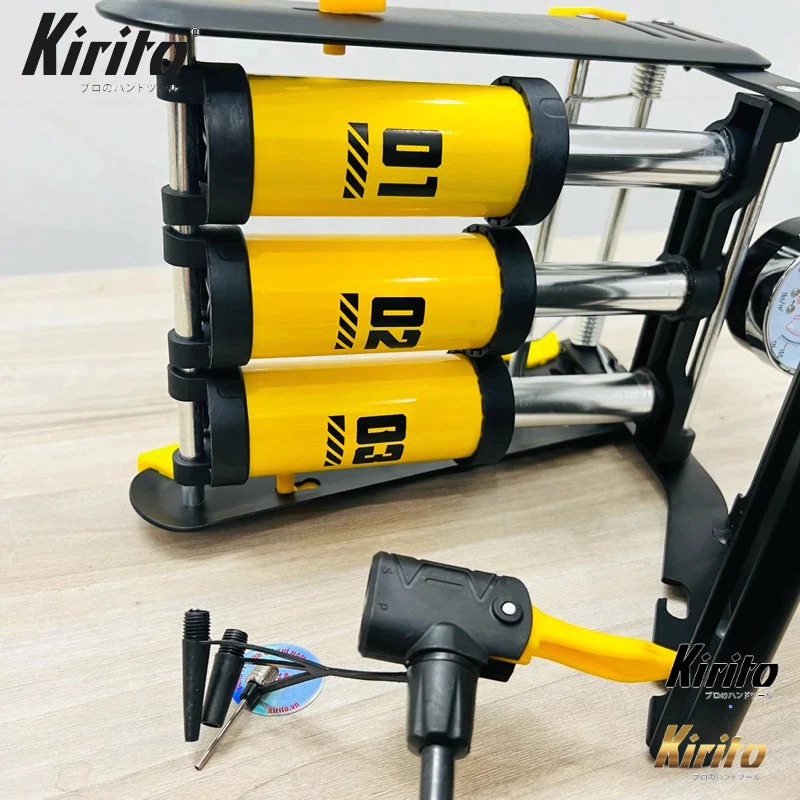 Bơm xe đạp chân Kirito nhật bản cao cấp 1-2-3 xilanh nén sử dụng bơm xe đạp, xe máy, ô tô, đệm, bóng