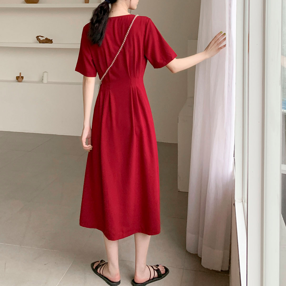 Đầm nữ chất đũi họa tiết trơn form rộng Đũi Việt DVD149