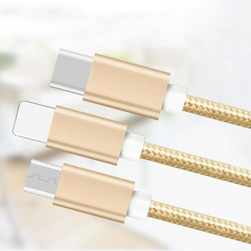 Dây cáp sạc điện thoại đa năng 3 trong 1 dài 1m đa chức năng Lightning, Micro USB, Type-C - Hàng Chính Hãng PKCB