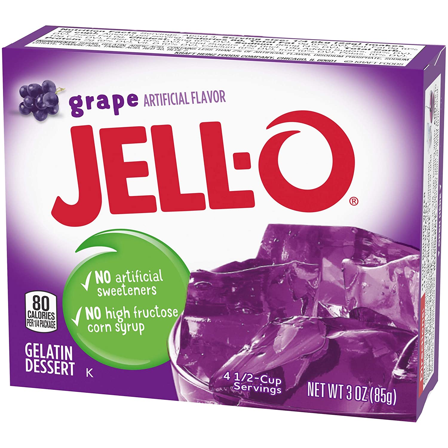 BỘT RAU CÂU - GELATIN VỊ NHO Jell-O Gelatin Mix, Grape, 85g (3 oz)