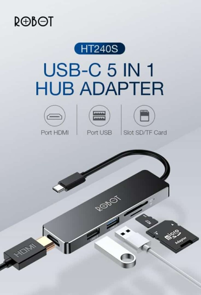 Bộ Chuyển Đổi Đa Năng 5 In 1 ROBOT HT240S Type-C Cổng Kết Nối USB 3.0 HDMI PD SD TF - Hàng Chính Hãng 5