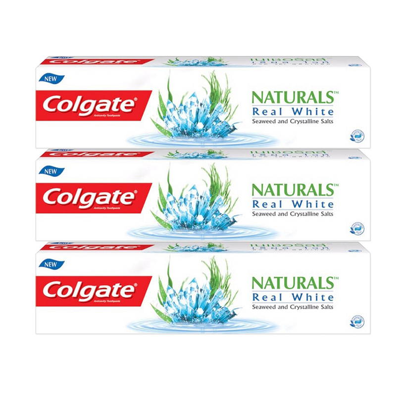 Bộ 3 Kem Đánh Răng Colgate Naturals Real White Seaweed &amp; Crystalline Salts 180g tảo biển &amp; Muối tinh thể làm trắng răng