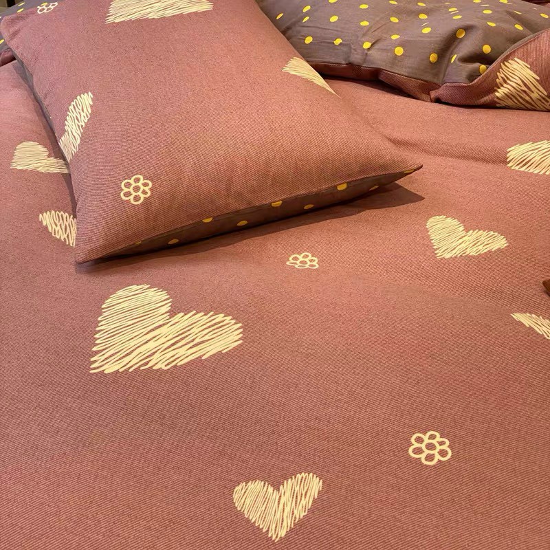 Bộ chăn ga gối cotton LIDACO PL1 - Tim Hồng - TẶNG VỎ GỐI ÔM