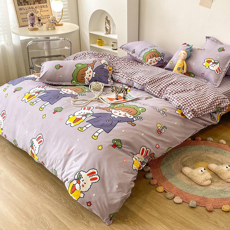 Bộ chăn ga gối Cotton poly M2T Bedding Cô bé áo tím, vỏ chăn mền, drap nệm và 2 vỏ gối
