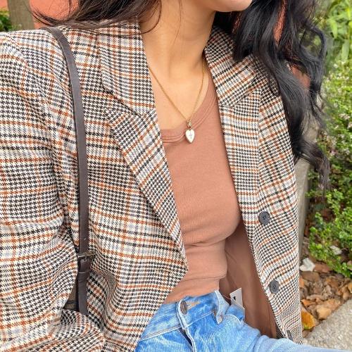 Áo khoác blazer nữ dáng suôn phong cách thanh lịch Ella Checked Blazer In Brown Pink Club Collection A2027