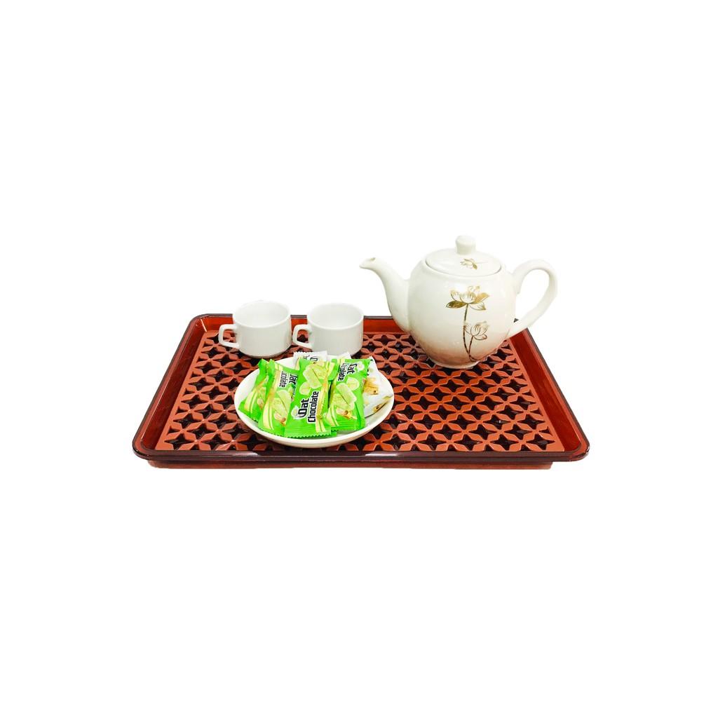 Khay nhựa chữ nhật có vỉ sang trọng đựng ly tách, đồ dùng gia vị