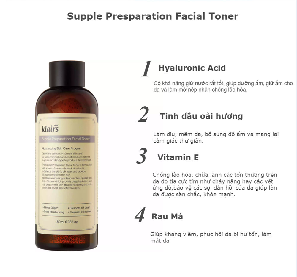 Nước Hoa Hồng Dear Klairs Supple Preparation Unscented, Facial Toner Dưỡng Ẩm Dịu Nhẹ Cho Mọi Loại Da