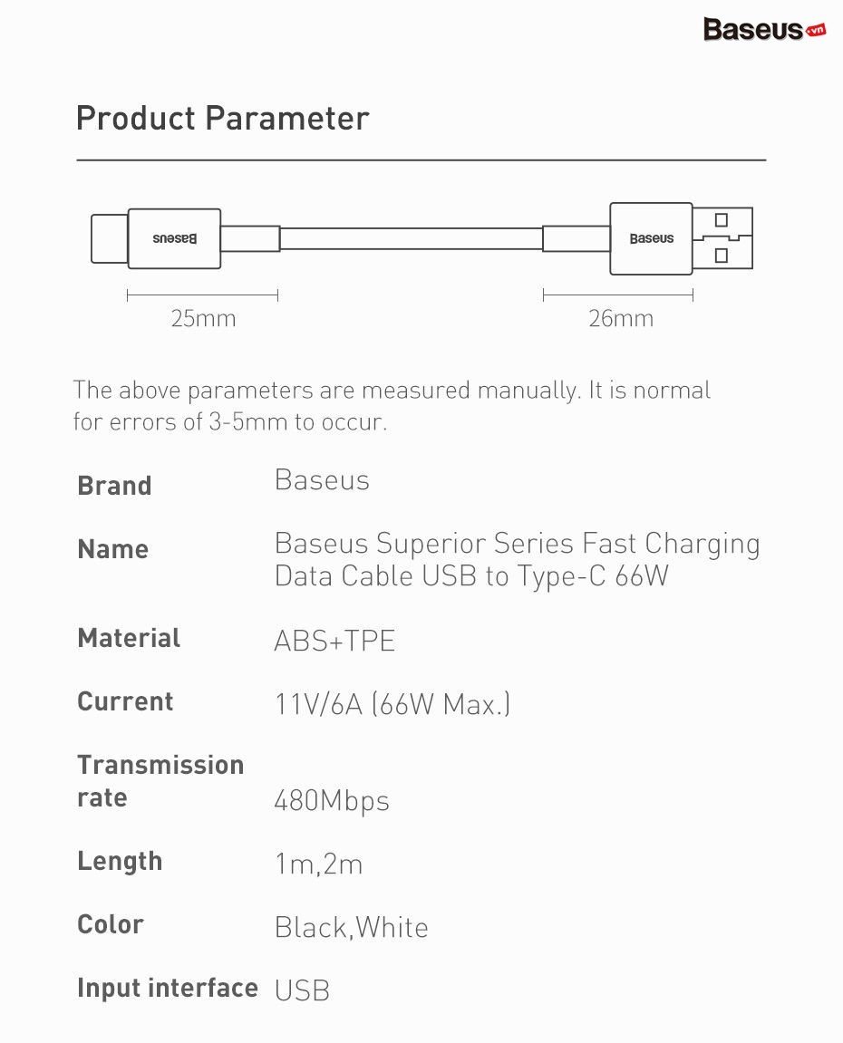 Cáp sạc nhanh Baseus Superior Series USB-Type C 100W CAYS - Hàng chính hãng
