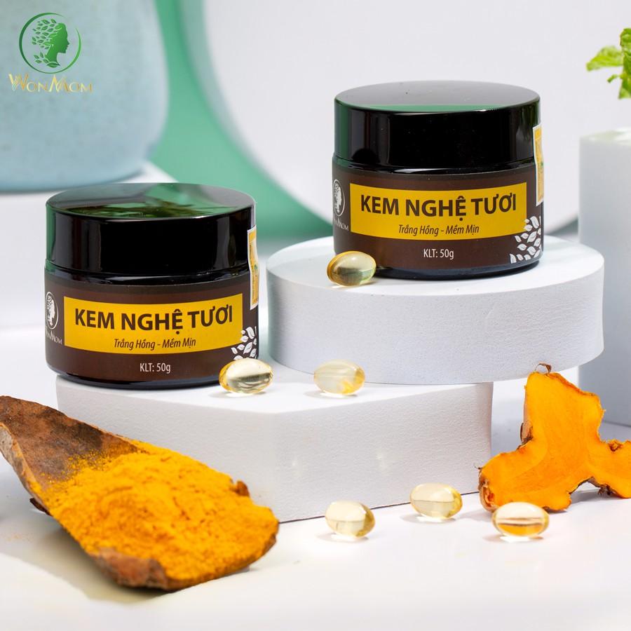 Bộ dưỡng trắng da mặt Wonmom ( 1 kem nghệ tươi 50g + 1 scrub nghệ tẩy mặt 70g)