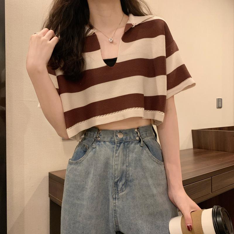 Áo len Montoghi dệt kim CROPTOP CỔ V bản to DÁNG RỘNG phong cách Hàn Quốc