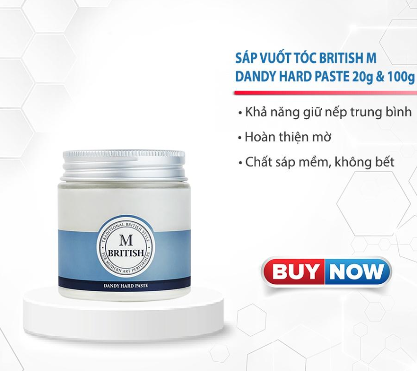 Sáp vuốt tóc tạo kiểu linh hoạt cứng vừa phải không bóng dành cho nam nữ hàn quốc BRITISH M Dandy Hard Paste 20g và 100g