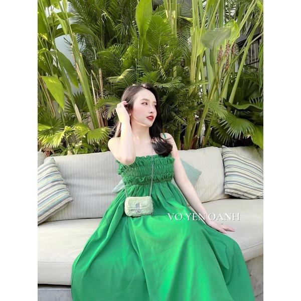 Váy Maxi 2 Dây Chun Ngực Bèo Nơ Sau Siêu Xinh Có Ảnh Thật bkfrreship